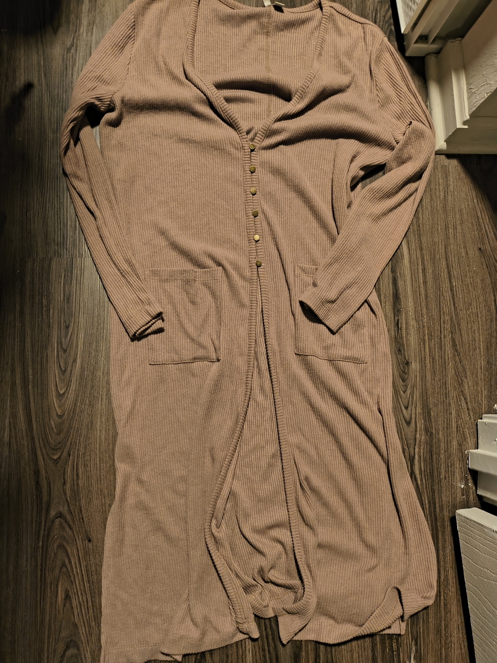 Cato Ribbed Long Cardigan Robe in Taupe